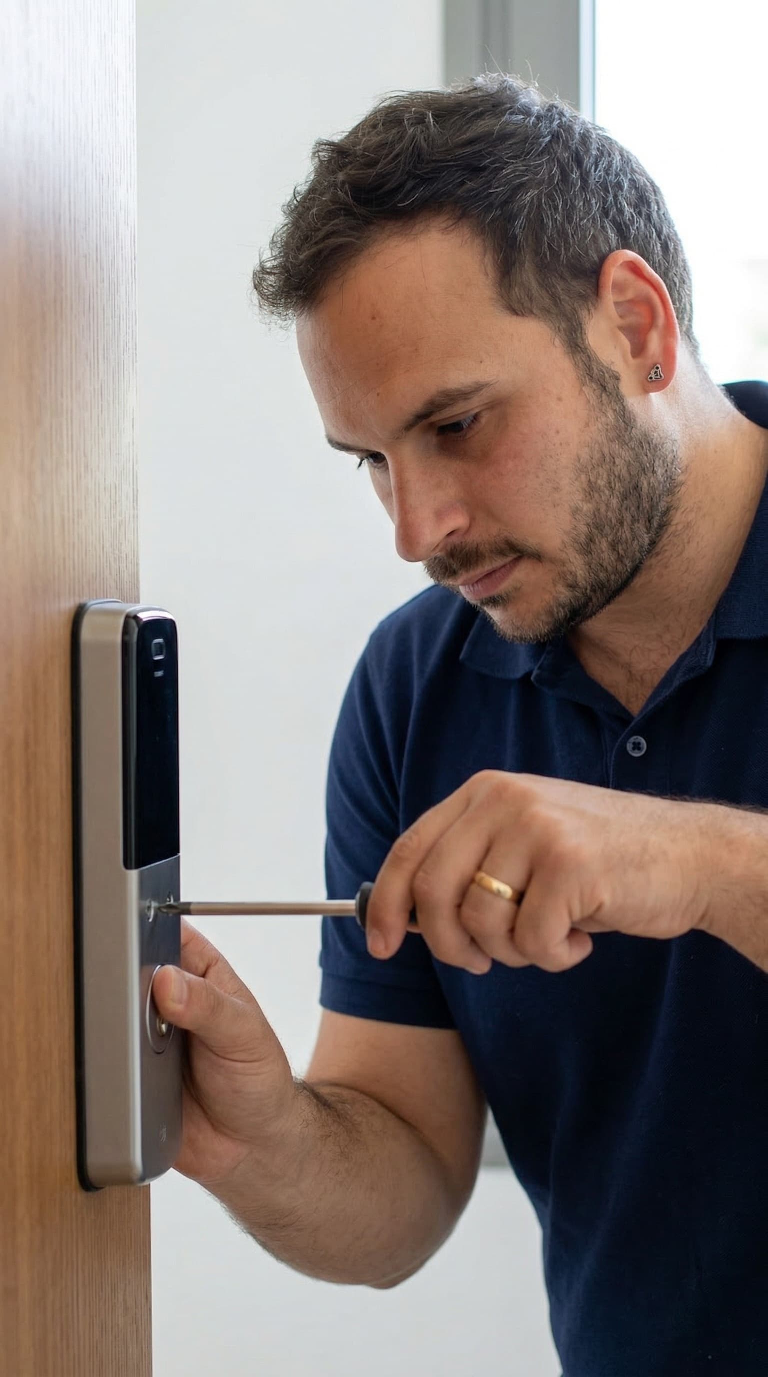 Amit Mager installing a smart lock on a door